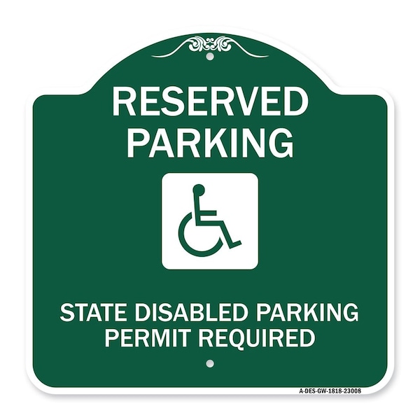 Reserved Parking State Disabled Parking Permit Required Handicapped Alum, 18" x 18", GW-1818-23008